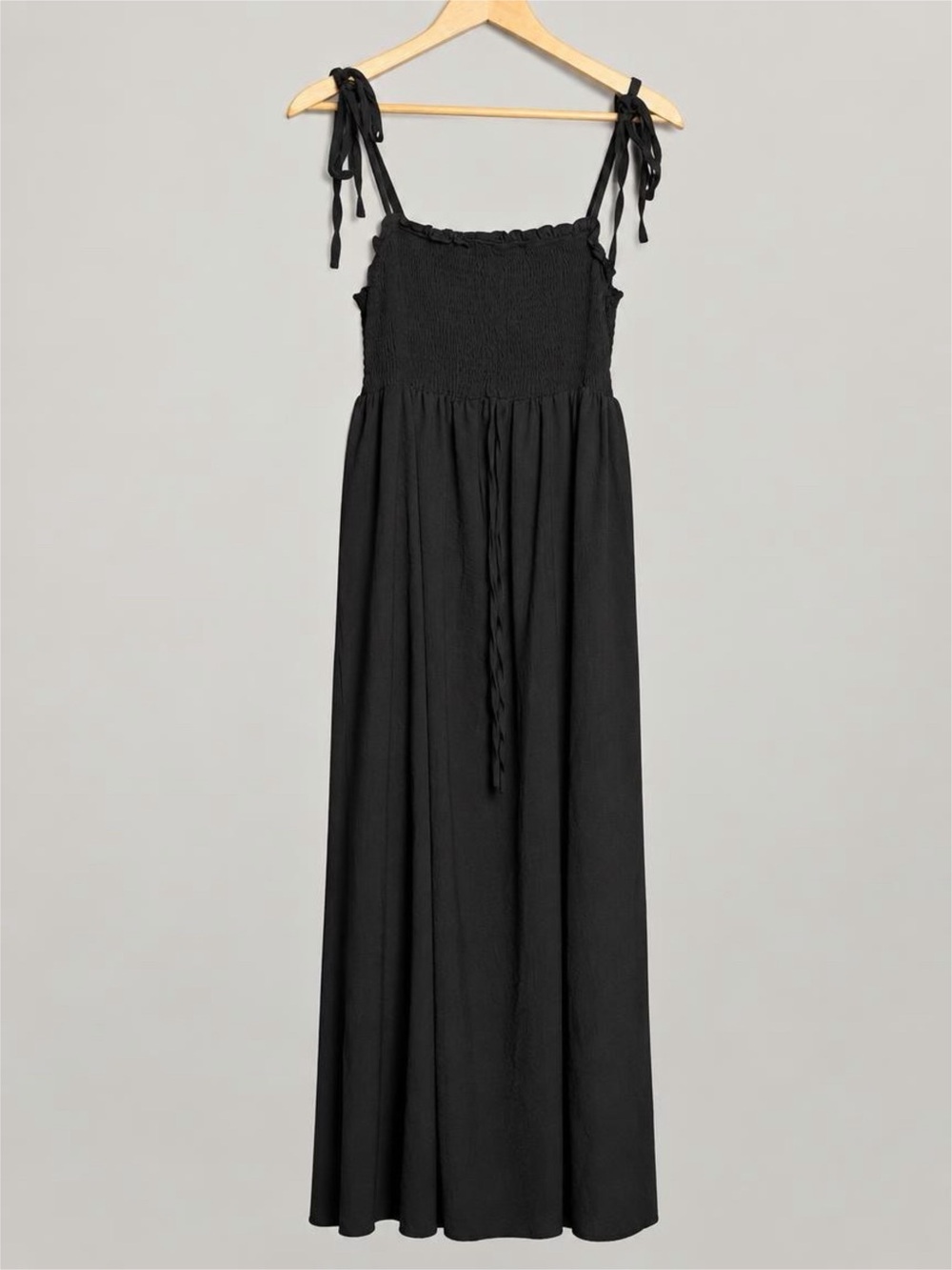 XL Black Smocked Maxi Dress with Tie Straps